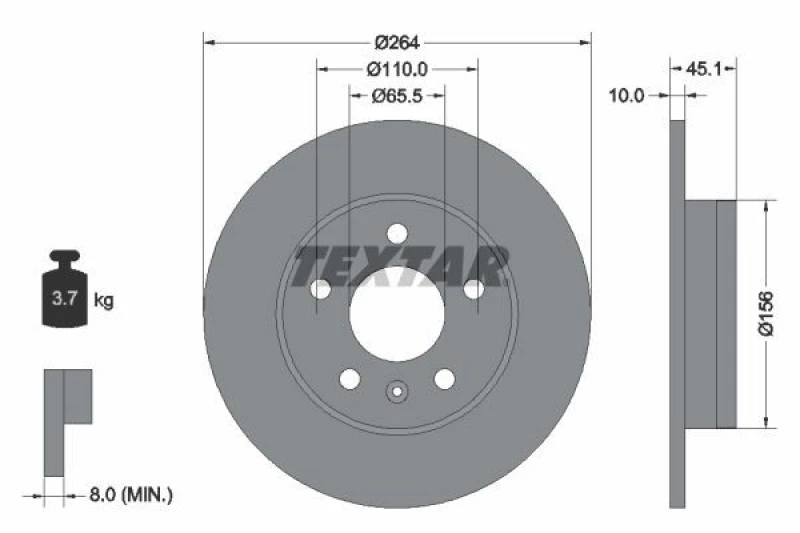 Image of Brake disc TEXTAR 92277303