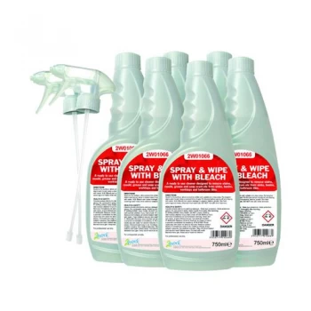 Image of 2Work Spray And Wipe With Bleach 750ml Pack of 6 256