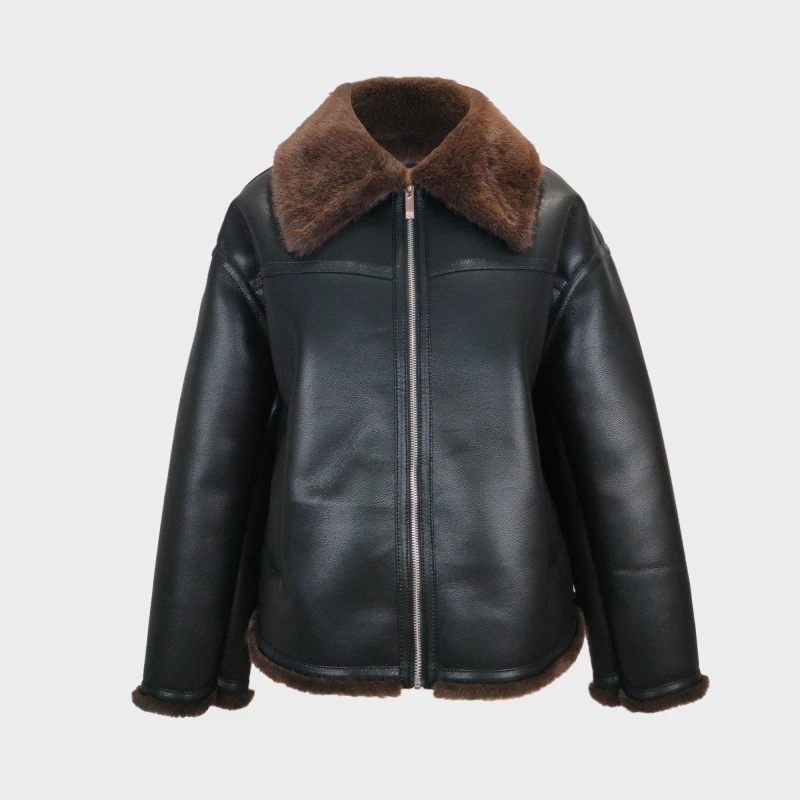 Image of Biba Womens Wind Resistant Hip Length Long Sleeve Faux Leather Jacket Black female 10 (S)
