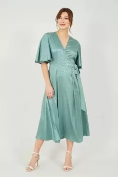Image of Sage Green Leopard Jacquard Wrap Dress