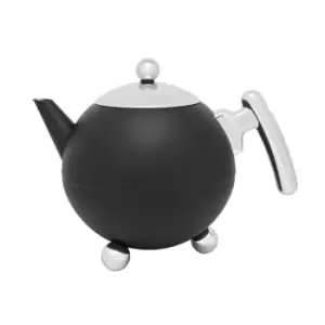 image of Bredemeijer Teapot Double Wall Bella Ronde Design 1.2L in Matt Black with Chrome