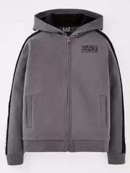 Image of EA7 Emporio Armani Boys Sporty Logo Series Tape Zip Through Hoodie - Irongate Size 10 Years