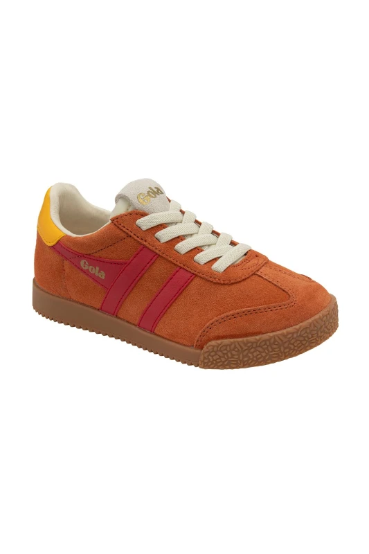 Image of Gola Classics 'Elan' Suede Kids Trainers in Orange Size: 1 Orange Unisex 1