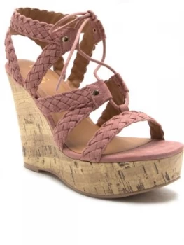 image of Qupid Kelsey strappy wedge with tie Pink