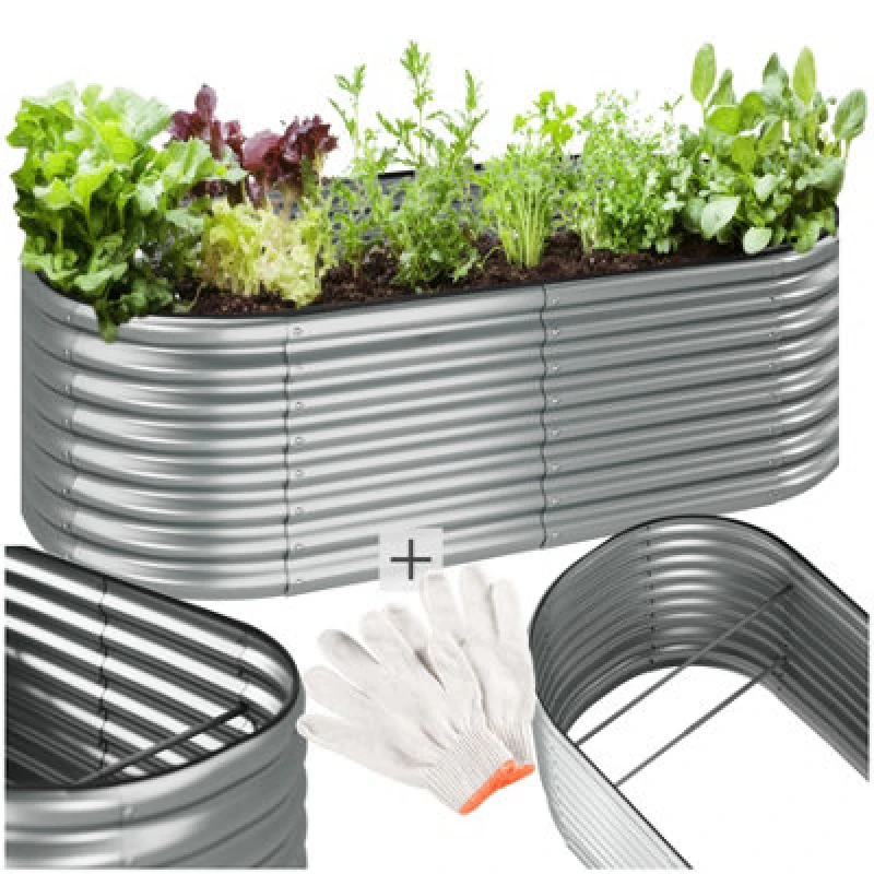 Image of Tectake Raised Bed - For Gardens, 942 Litre Capacity, Galvanised, 200X100X60Cm 200 X 60 X 100 Cm - Silver