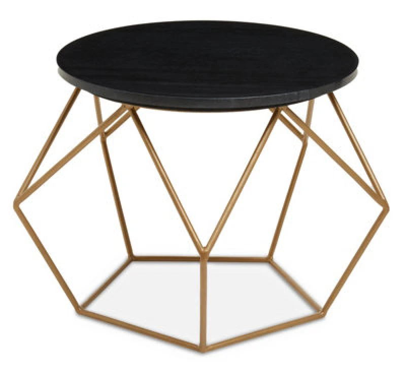 Image of Orsina Round Black Marble Coffee Table With Gold Finish Frame, Sleek Black Marble Top On Geometric Gold Metal Base