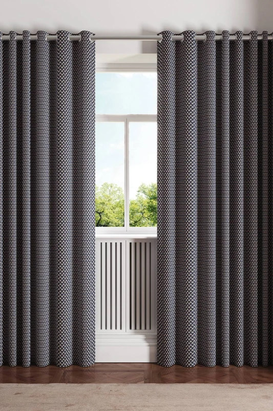 Image of Ted Baker 'Palm Geo' Cotton Lined Curtains in Navy Size: 228cm width x 183cm drop Navy 228cm width x 183cm drop Unisex 5016709730426