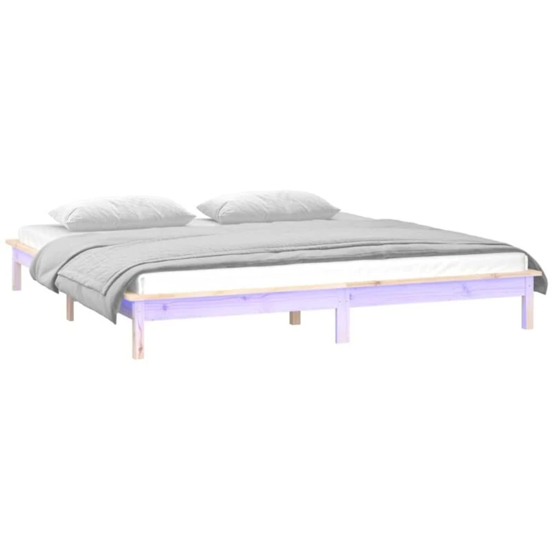 Image of vidaXL LED Bed Frame 140x190cm Solid Wood, Brown 820651