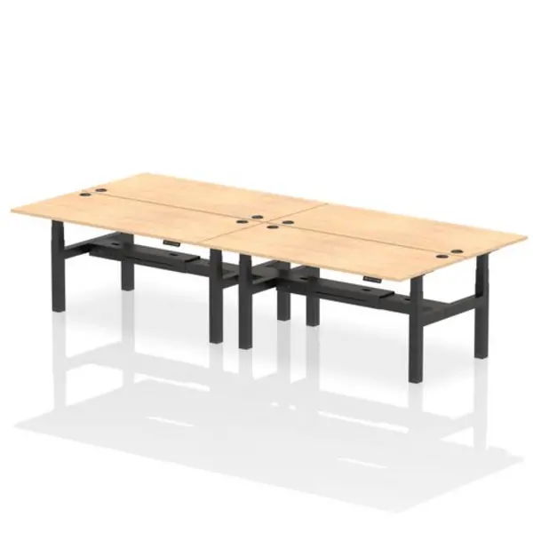 Image of Air Air Back-to-Back 1800 x 800mm Height Adjustable 4 Person Bench Desk Maple Top with Cable Ports Black Frame HASCP4P18800MPEB