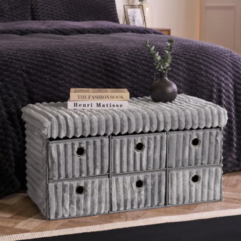 Image of OHS OHS Storage Cube Unit 6 Draw Ottoman Space Saving Chest Shoe Ribbed Organiser in Light Grey Light Grey One Size Unisex 5027434232956