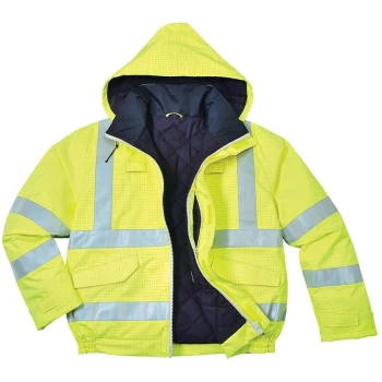 Image of Portwest - S773YER4XL - sz 4XL Bizflame Rain Hi-Vis Antistatic FR Bomber Jacket - Yellow