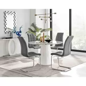 Image of Furniture Box Palma White Marble Effect Round Dining Table and 4 Grey Murano Chairs