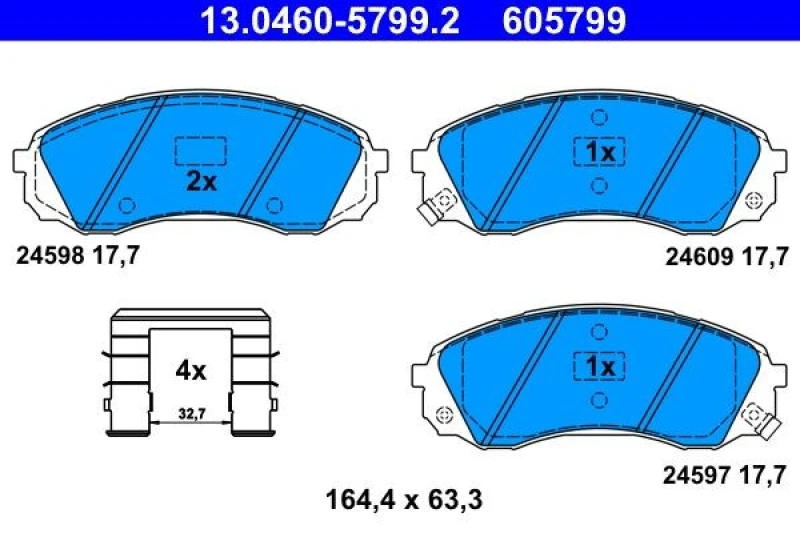 Image of ATE 13.0460-5799.2 Brake pad set with acoustic wear warning, with accessories Brake Pad Set,disc brake (402)