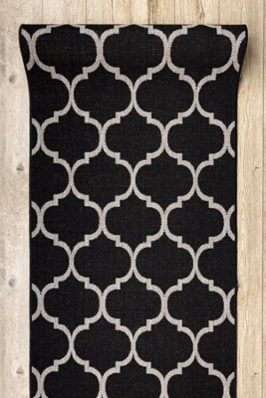 Image of RugsX Runner Sizal Floorlux Design 20608 Moroccan Trellis Black / Silver 100 100X110 Cm
