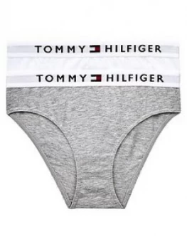 Image of Tommy Hilfiger Girls Waistband Briefs (2 Pack) - Grey/White, Size Age: 8-10 Years, Women