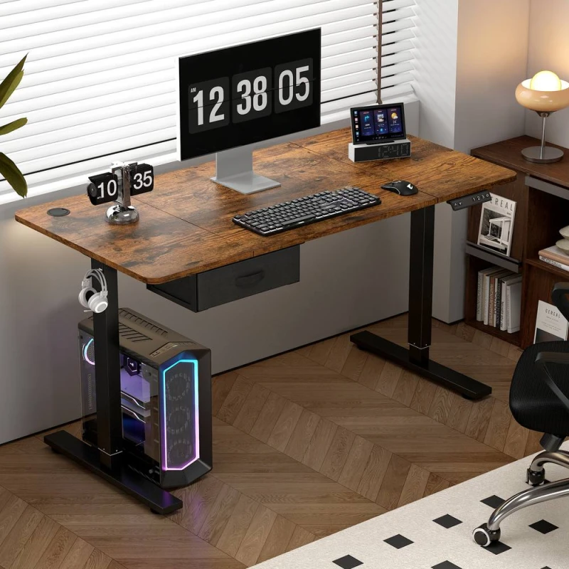 Image of MCC Direct Electric Desk Standing/Sitting Computer Desk Height Adjustable 120cm in Walnut Walnut Unisex