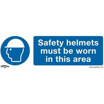 Image of Sealey - SS8V1 Mandatory Safety Sign - Safety Helmets Must Be Worn In This Area - Self-Adhesive Vinyl
