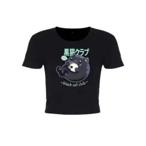 Image of Kawaii Coven Womens/Ladies Black Cat Club Crop Top (L) (Black/Mint Green)