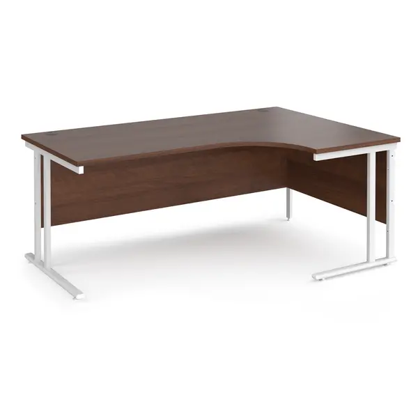 image of Maestro 25 Right Hand Ergonomic Desk with White Cantilever Frame and Walnut Top - 1800mm Wide