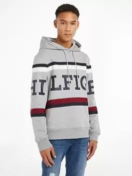 Image of Tommy Hilfiger Global Stripe Monotype Hoody, Grey, Size XL, Men