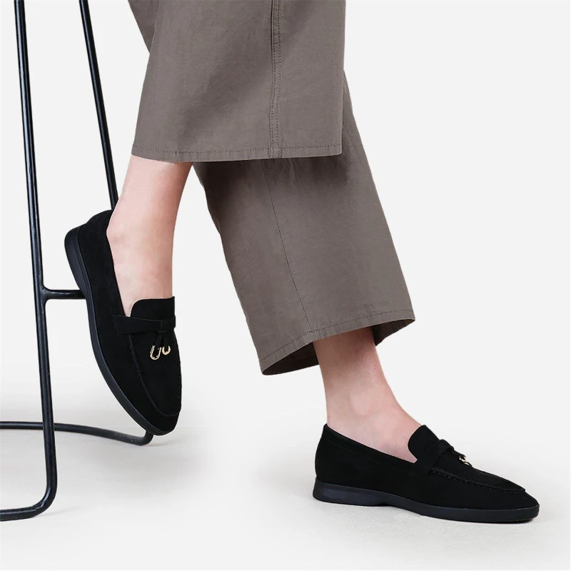 Image of Wheres That From Black Suede Pegasus Slip On Trim Loafers Black 4