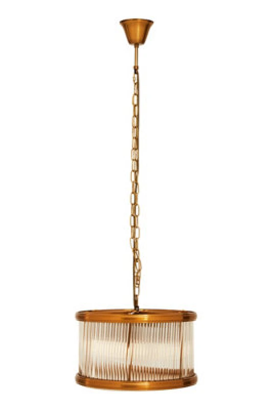 Image of Orsina 5 Bulb Small Bronze Pendant Light, Drum Shaped Fluted Glass Shade, Chic Art Deco Ceiling Fixture