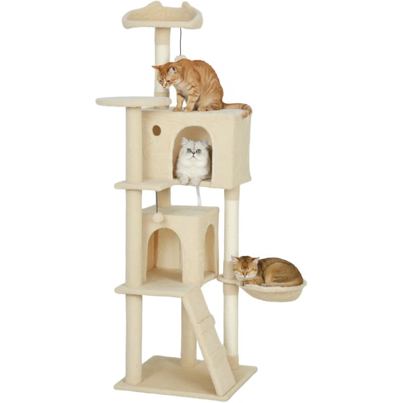 Image of Pawhut 160Cm Cat Tree Tower With Sisal Scratching Posts, Condos, Beige