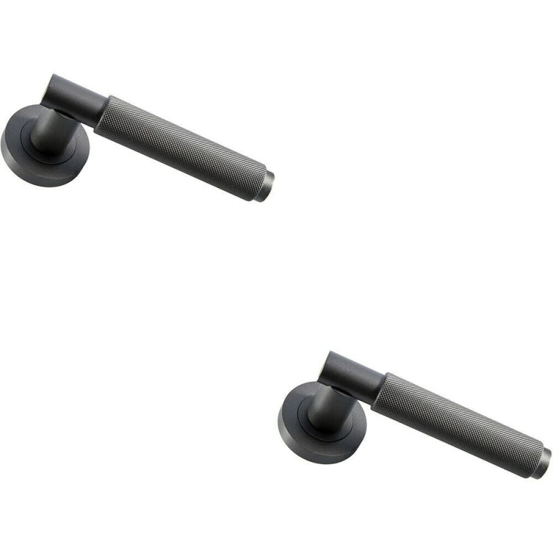 Image of Loops 2x PAIR Knurled Grip Round Bar Handle on Round Rose Concealed Fix Matt Bronze Multi
