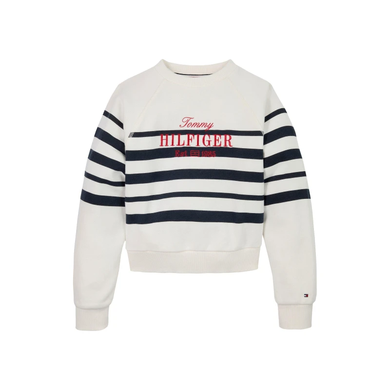 Image of Tommy Hilfiger Kids Script Cotton Crew Sweatshirt Navy Stripe 0A7 female 6Y