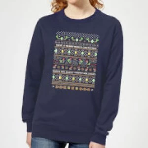 Image of Nintendo Super Mario Yoshi Have A Merry Mario Christmas Womens Sweatshirt - Navy - L