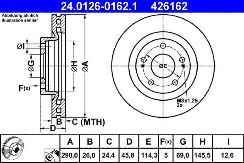 Image of ATE 24.0126-0162.1 Brake disc Vented, Coated Brake Disc (82)