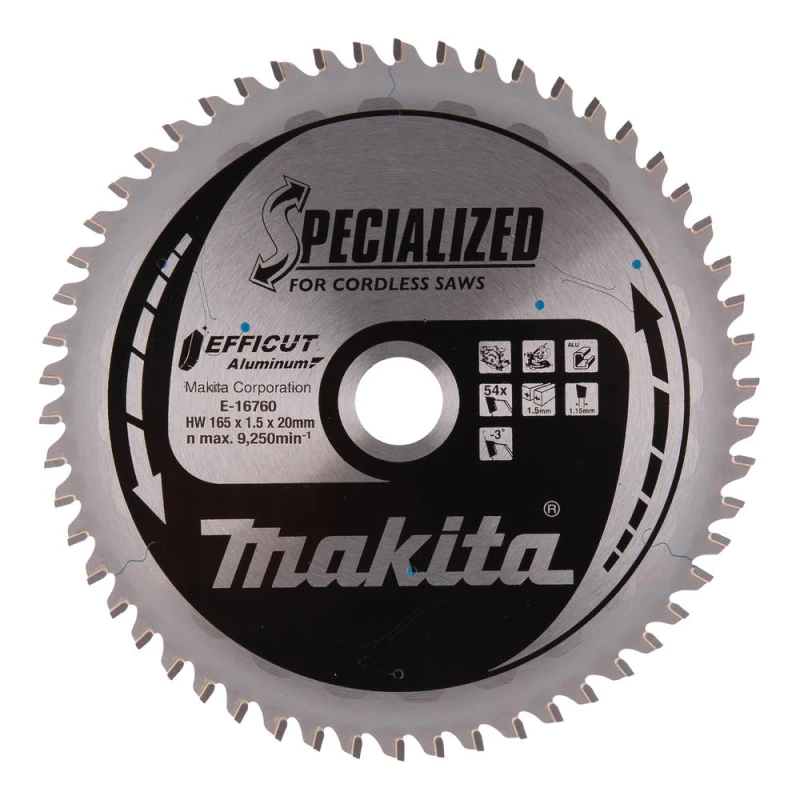 Image of Makita SPECIALIZED Efficut Aluminium Circular Saw Blade 165mm 54T 20mm E-16760