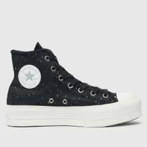 image of Converse Black & Silver All Star Lift Millenium Glam Trainers