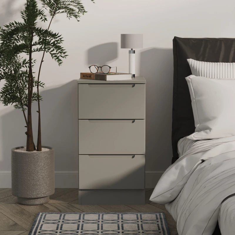 Image of Welcome Furniture Ready Assembled Milan 3 Drawer Bedside Cabinet In Dusk Grey MIL001DGDG