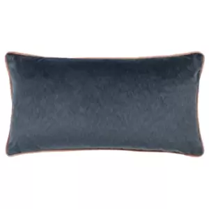 Image of Torto Rectangular Opulent Velvet Cushion Blue/Blush, Blue/Blush / 30 x 60cm / Polyester Filled