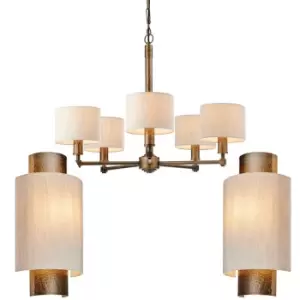 image of 5 Lamp Ceiling Pendant & 2x Matching Wall Light Aged & Hammered Antique Bronze