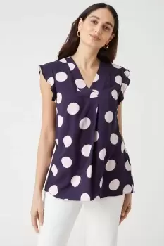 image of Navy Spot Sleeveless Frill Shell Top