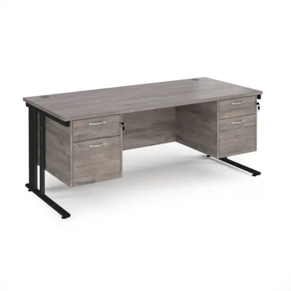 image of Maestro 25 straight desk 1800mm x 800mm with two x 2 drawer pedestals - Black cable managed leg frame, grey oak top