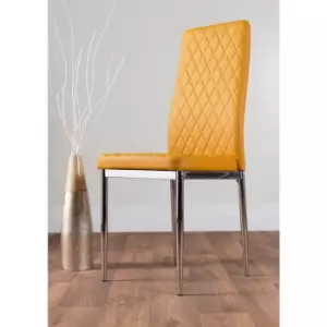 Image of 6x Milan Mustard Yellow Chrome Hatched Faux Leather Dining Chairs - Mustard Yellow