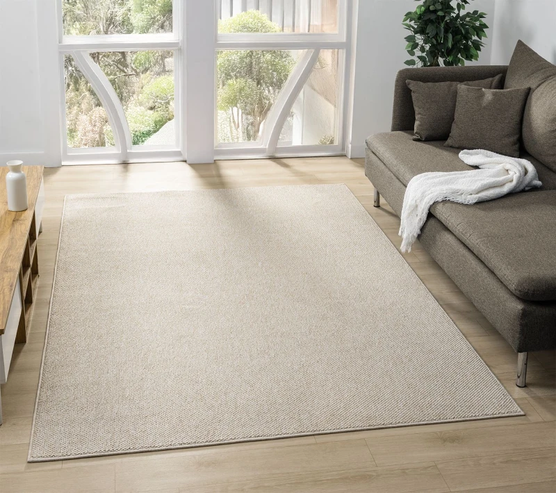 Image of Avior Washable Plain Living Room Area Rug - Loop Pile Pebble Design Beige 160Cm X 230Cm