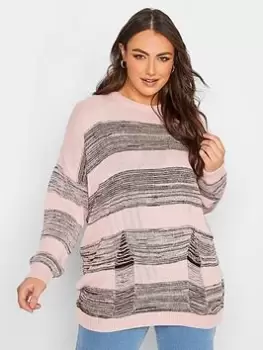 image of Yours Distressed Stripe Jumper, Pink, Size 22-24, Women