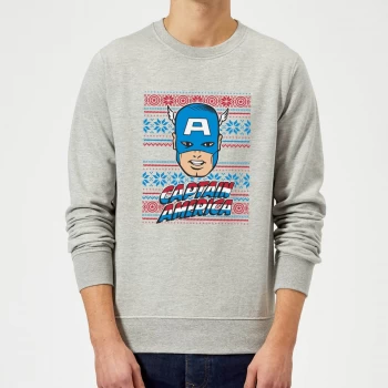 Image of Marvel Comics Captain America Christmas Knit Grey Christmas Sweatshirt - M - Grey