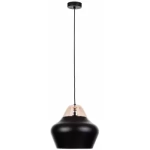 image of Keter Negro Dome Pendant Ceiling Light Wood Natural, Black, 29cm, 1x E27