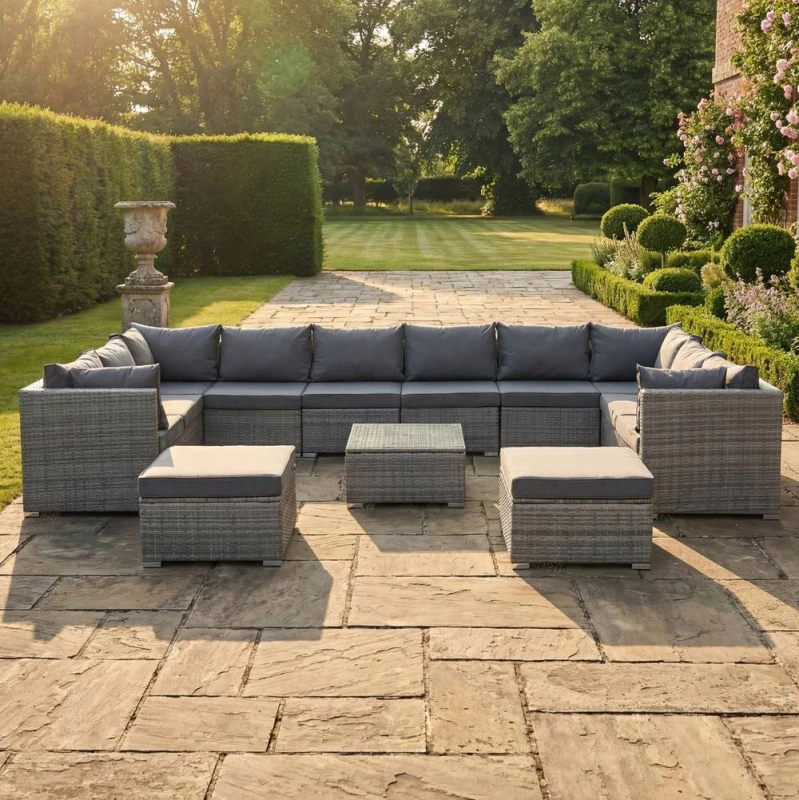 Image of Artemis Home Oliena 12 Seat Modular Rattan Large U-Shape Garden Furniture in Grey Grey Unisex