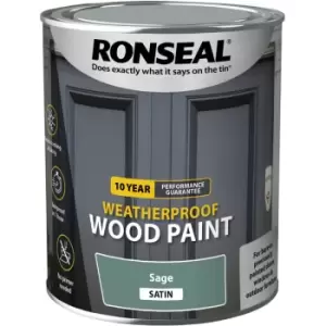 image of Ronseal 10 Year Weatherproof Wood Paint Sage Satin 750ml