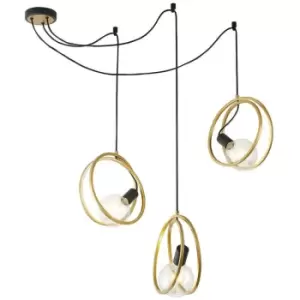 image of Luminosa Wales Double Ring Multi Ceiling Pendant, 3 Light E27, Matt Black, Painted Gold