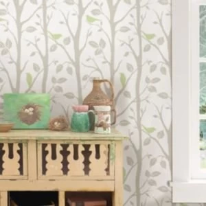 Wallpops Sitting in a tree Grey green Peel stick wallpaper L5500mm W520mm