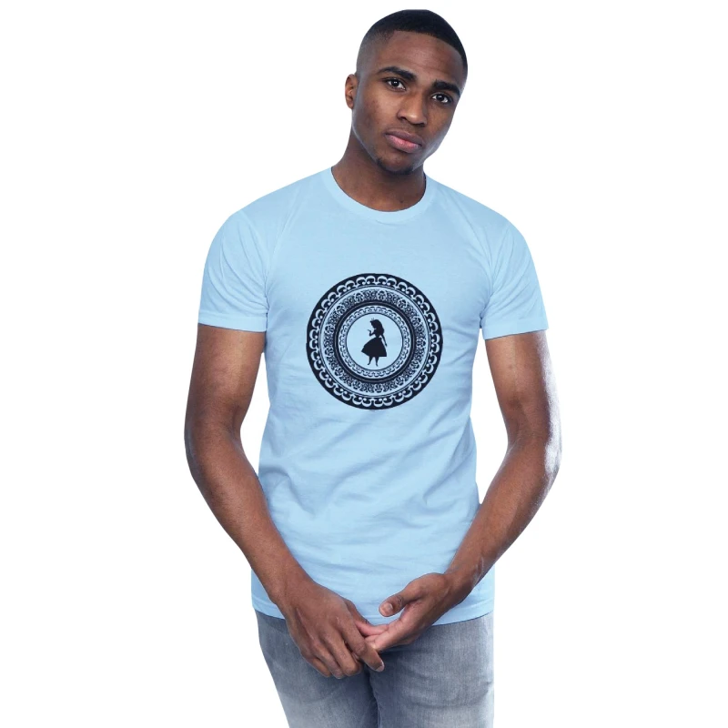 Image of Disney Men Alice In Wonderland Circle T-Shirt in Baby Blue Size: Small Baby Blue S Male 5059568304872