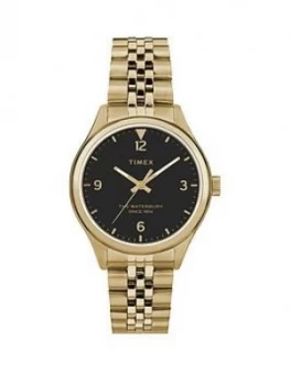 image of Timex Timex Waterbury Black 34Mm Dial Gold Stainless Steel Bracelet Watch