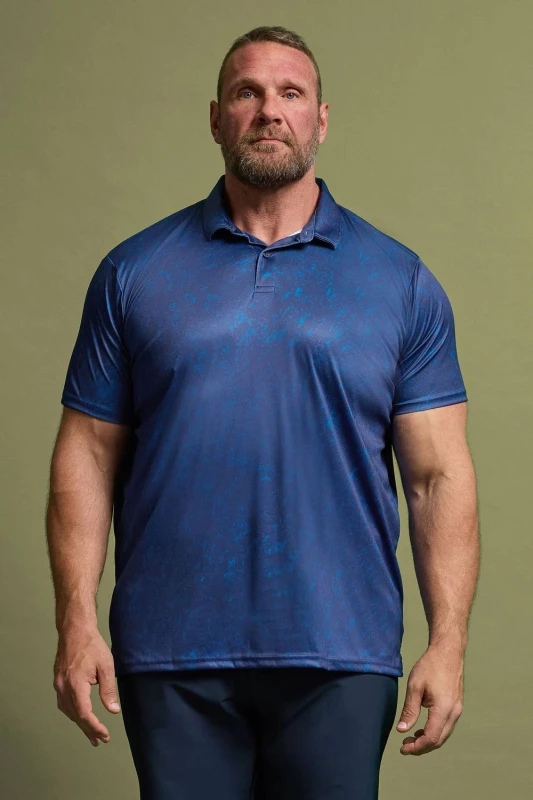 Image of BadRhino Marble Print Polo Shirt Blue